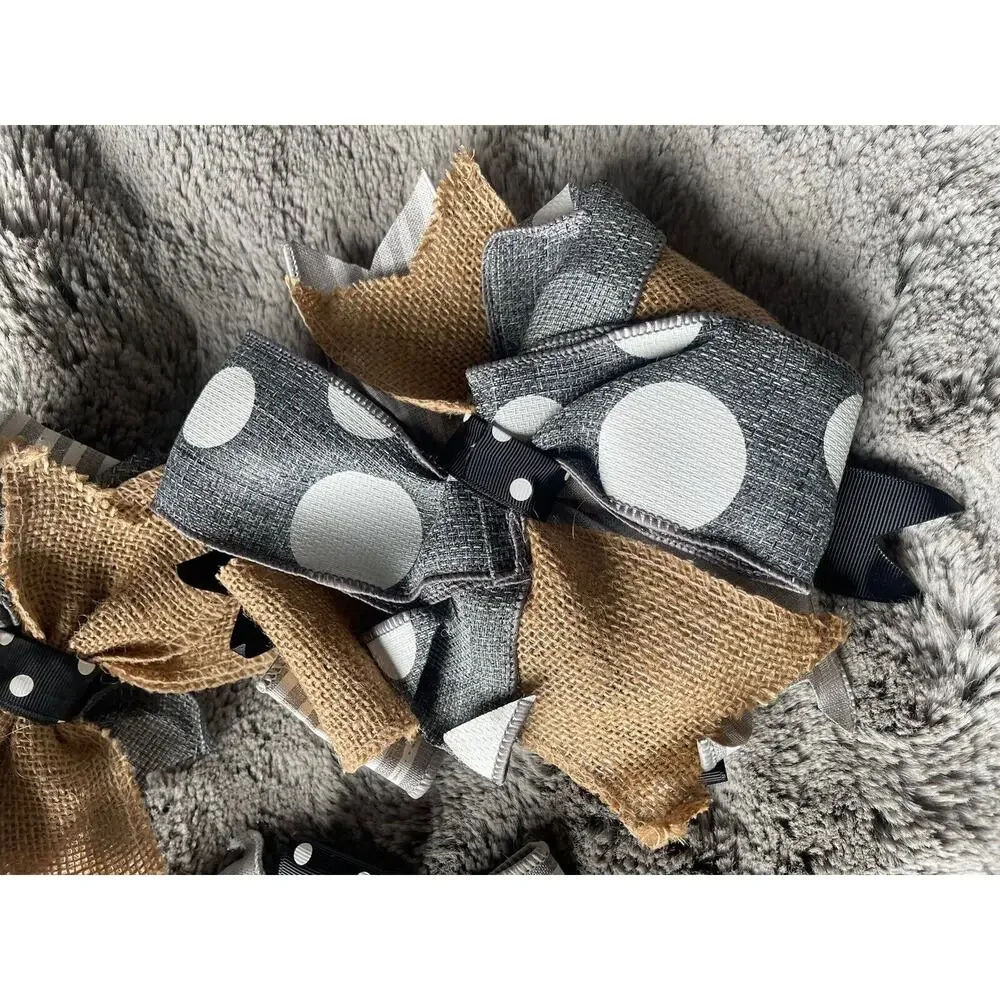 Handmade Wreath Bow Everyday Bow Black & White Gray Lot Of 3 Beautiful New